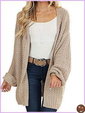 Womens Oversized Long Open Front Knit Cardigan Loose Fit